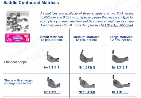 Matrici Metalice Saddle Conturate Standard MICI TOR VM 12buc/set